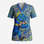Parramatta Eels Scrub Top Aboriginal Dot Pattern - Rugby Mascot Heritage Pride