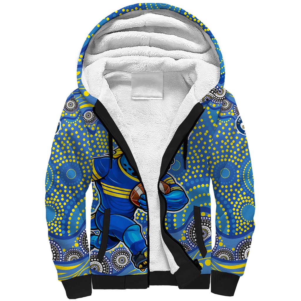 Parramatta Eels Sherpa Hoodie Aboriginal Dot Pattern - Rugby Mascot Heritage Pride