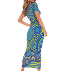 Parramatta Eels Short Sleeve Bodycon Dress Aboriginal Dot Pattern - Rugby Mascot Heritage Pride