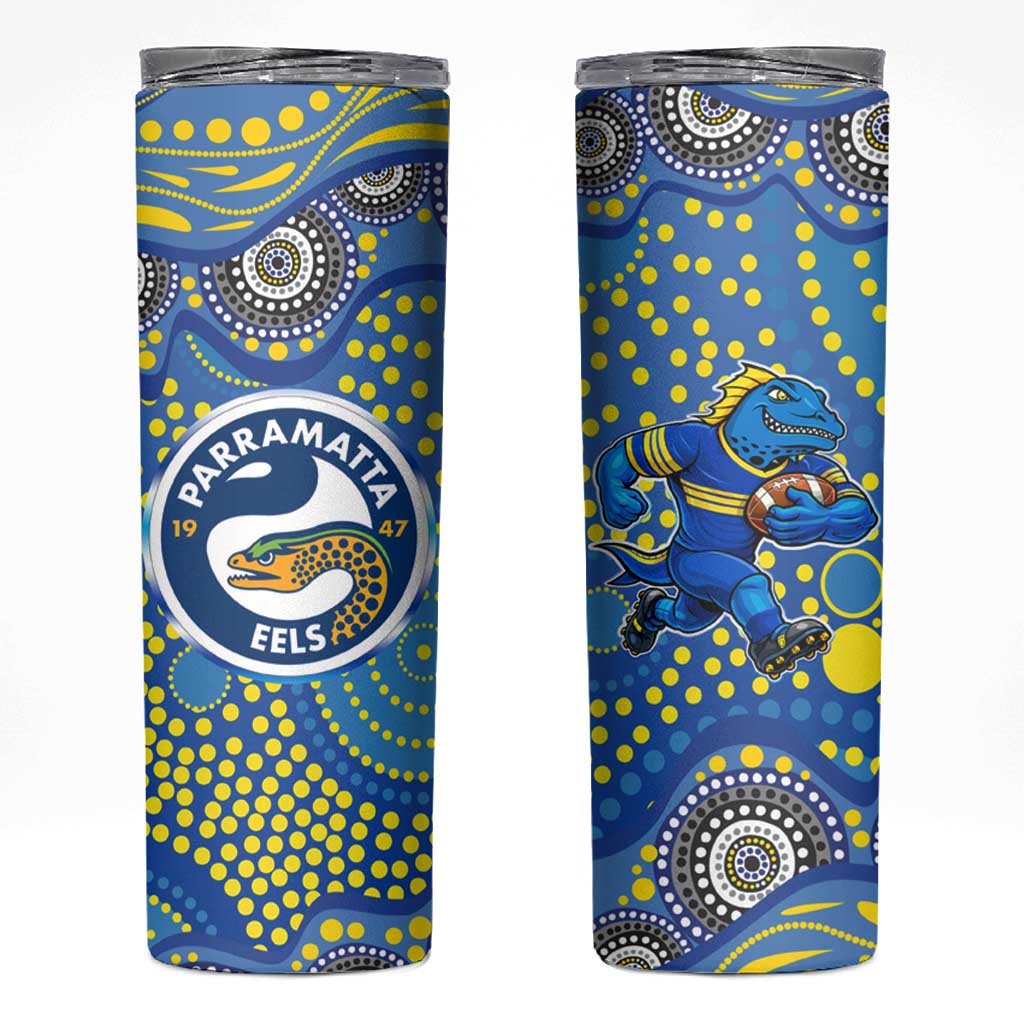 Parramatta Eels Skinny Tumbler Aboriginal Dot Pattern - Rugby Mascot Heritage Pride