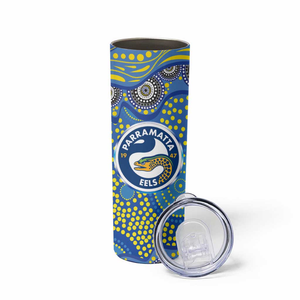 Parramatta Eels Skinny Tumbler Aboriginal Dot Pattern - Rugby Mascot Heritage Pride