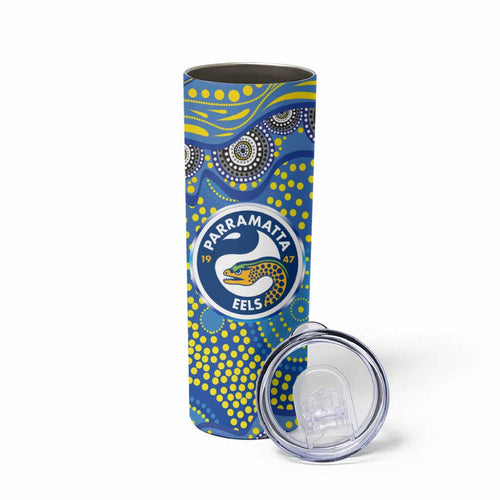 Parramatta Eels Skinny Tumbler Aboriginal Dot Pattern - Rugby Mascot Heritage Pride