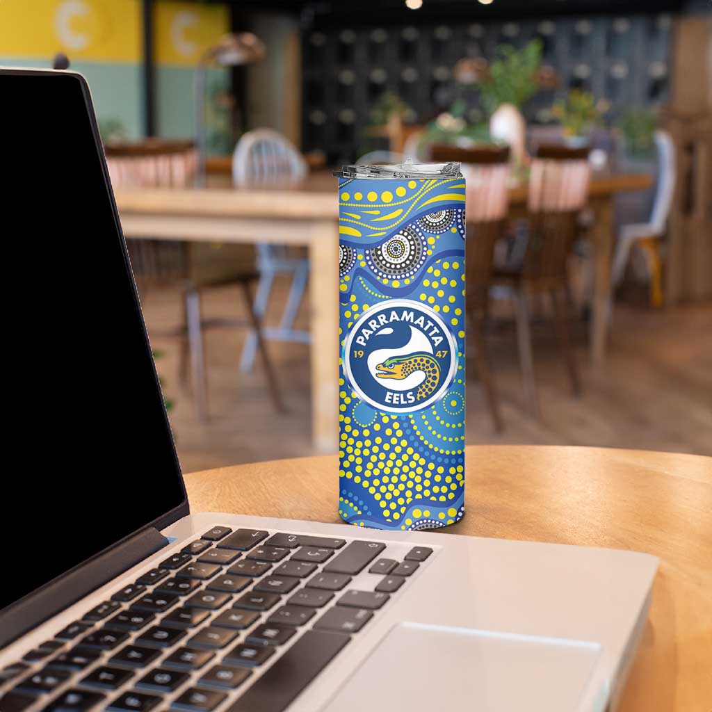Parramatta Eels Skinny Tumbler Aboriginal Dot Pattern - Rugby Mascot Heritage Pride