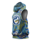 Parramatta Eels Sleeveless Hoodie Aboriginal Dot Pattern - Rugby Mascot Heritage Pride