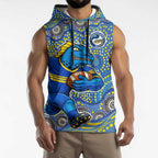 Parramatta Eels Sleeveless Hoodie Aboriginal Dot Pattern - Rugby Mascot Heritage Pride