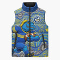 Parramatta Eels Sleeveless Puffer Jacket Aboriginal Dot Pattern - Rugby Mascot Heritage Pride