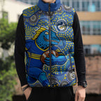 Parramatta Eels Sleeveless Puffer Jacket Aboriginal Dot Pattern - Rugby Mascot Heritage Pride