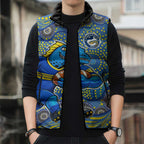 Parramatta Eels Sleeveless Puffer Jacket Aboriginal Dot Pattern - Rugby Mascot Heritage Pride