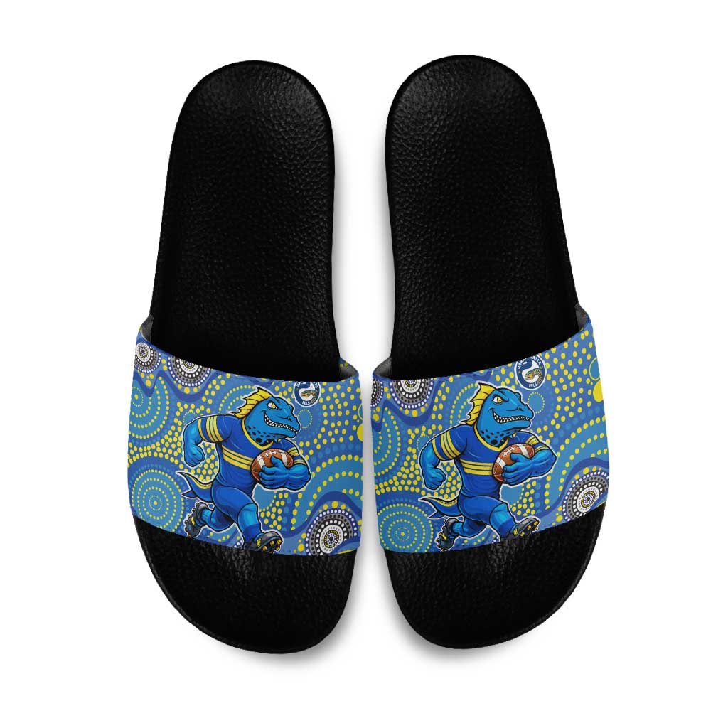 Parramatta Eels Slide Sandals Aboriginal Dot Pattern - Rugby Mascot Heritage Pride