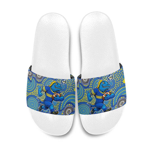 Parramatta Eels Slide Sandals Aboriginal Dot Pattern - Rugby Mascot Heritage Pride