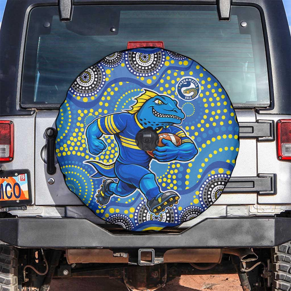 Parramatta Eels Spare Tire Cover Aboriginal Dot Pattern - Rugby Mascot Heritage Pride