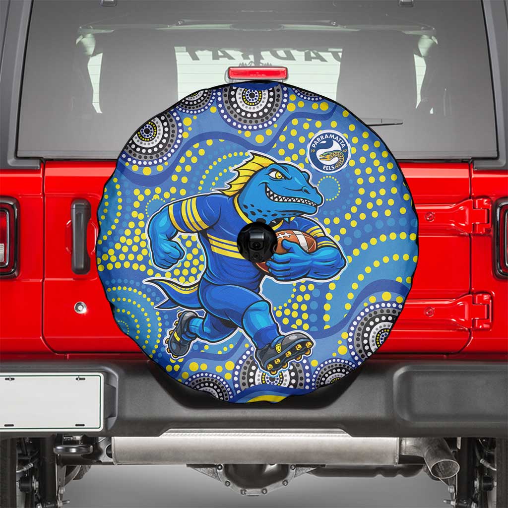 Parramatta Eels Spare Tire Cover Aboriginal Dot Pattern - Rugby Mascot Heritage Pride