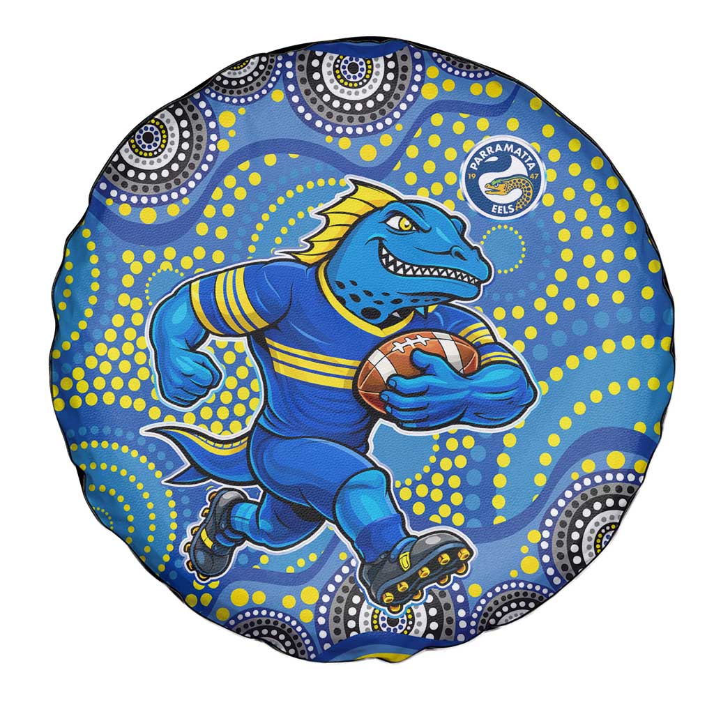 Parramatta Eels Spare Tire Cover Aboriginal Dot Pattern - Rugby Mascot Heritage Pride