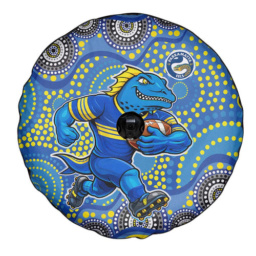 Parramatta Eels Spare Tire Cover Aboriginal Dot Pattern - Rugby Mascot Heritage Pride