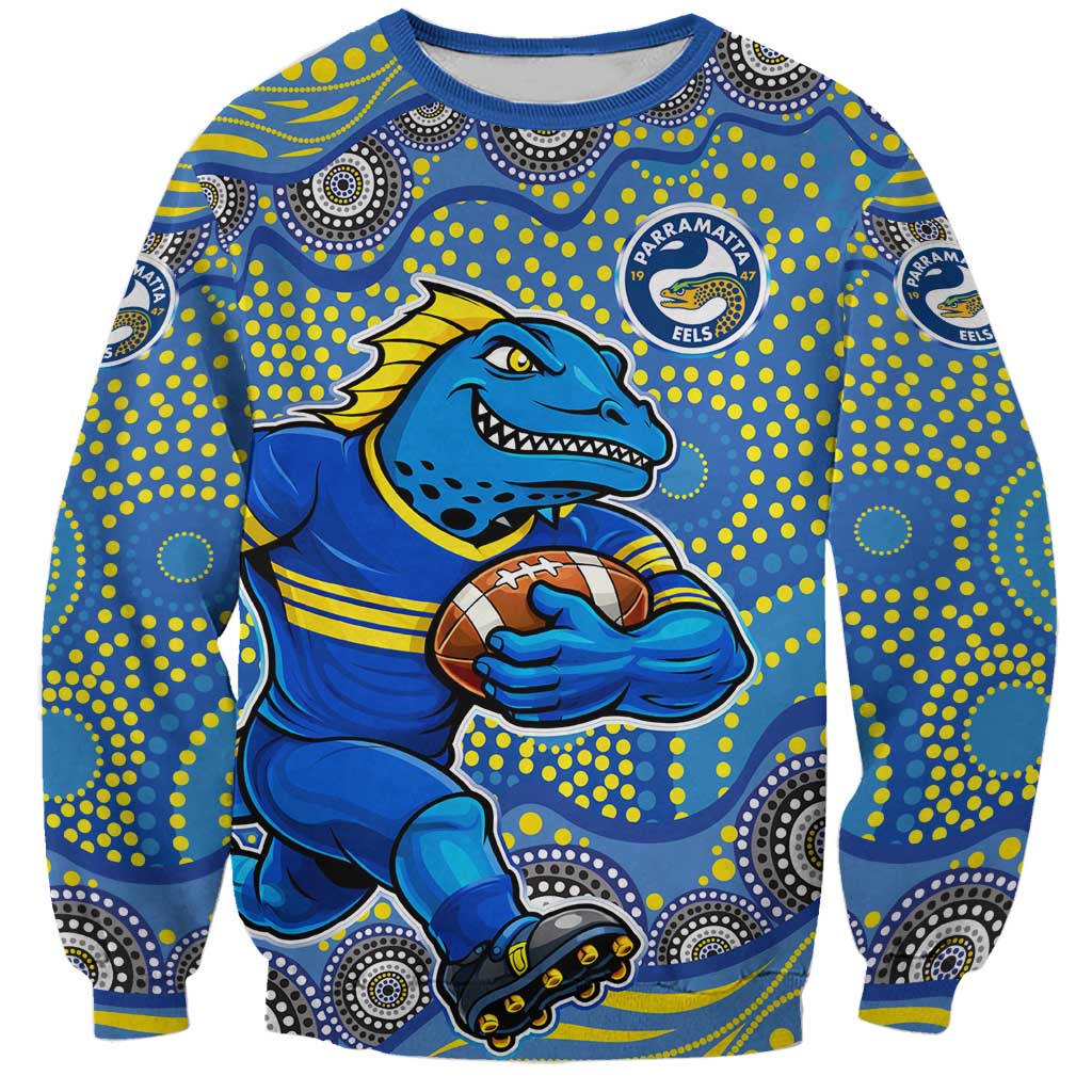 Parramatta Eels Sweatshirt Aboriginal Dot Pattern - Rugby Mascot Heritage Pride