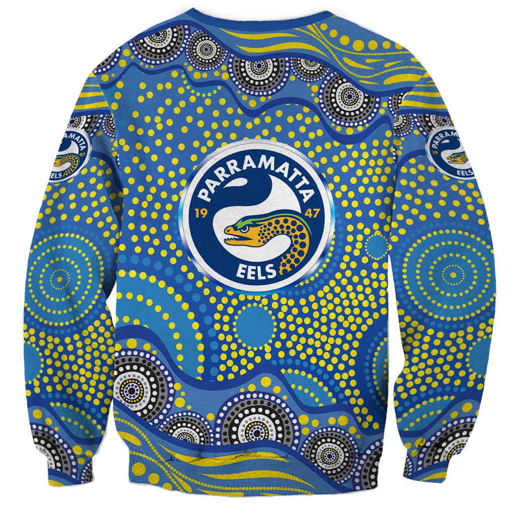 Parramatta Eels Sweatshirt Aboriginal Dot Pattern - Rugby Mascot Heritage Pride