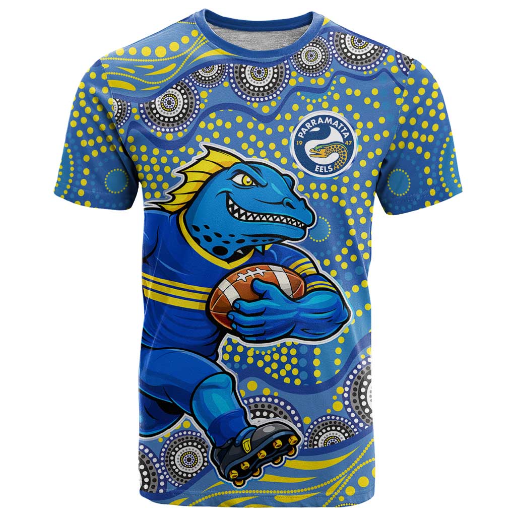Parramatta Eels T Shirt Aboriginal Dot Pattern - Rugby Mascot Heritage Pride