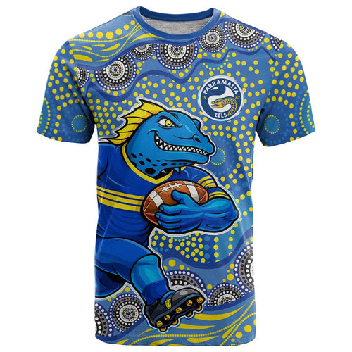 Parramatta Eels T Shirt Aboriginal Dot Pattern - Rugby Mascot Heritage Pride
