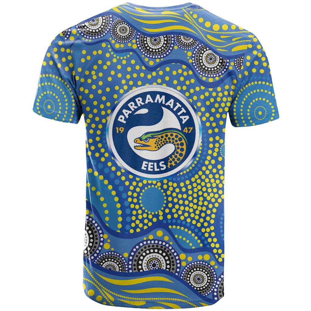 Parramatta Eels T Shirt Aboriginal Dot Pattern - Rugby Mascot Heritage Pride