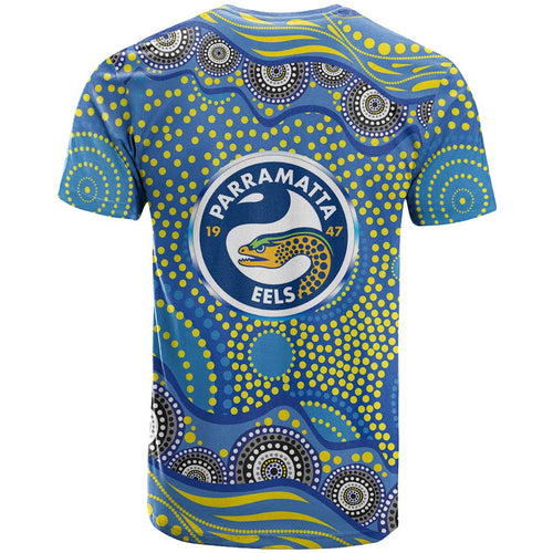 Parramatta Eels T Shirt Aboriginal Dot Pattern - Rugby Mascot Heritage Pride