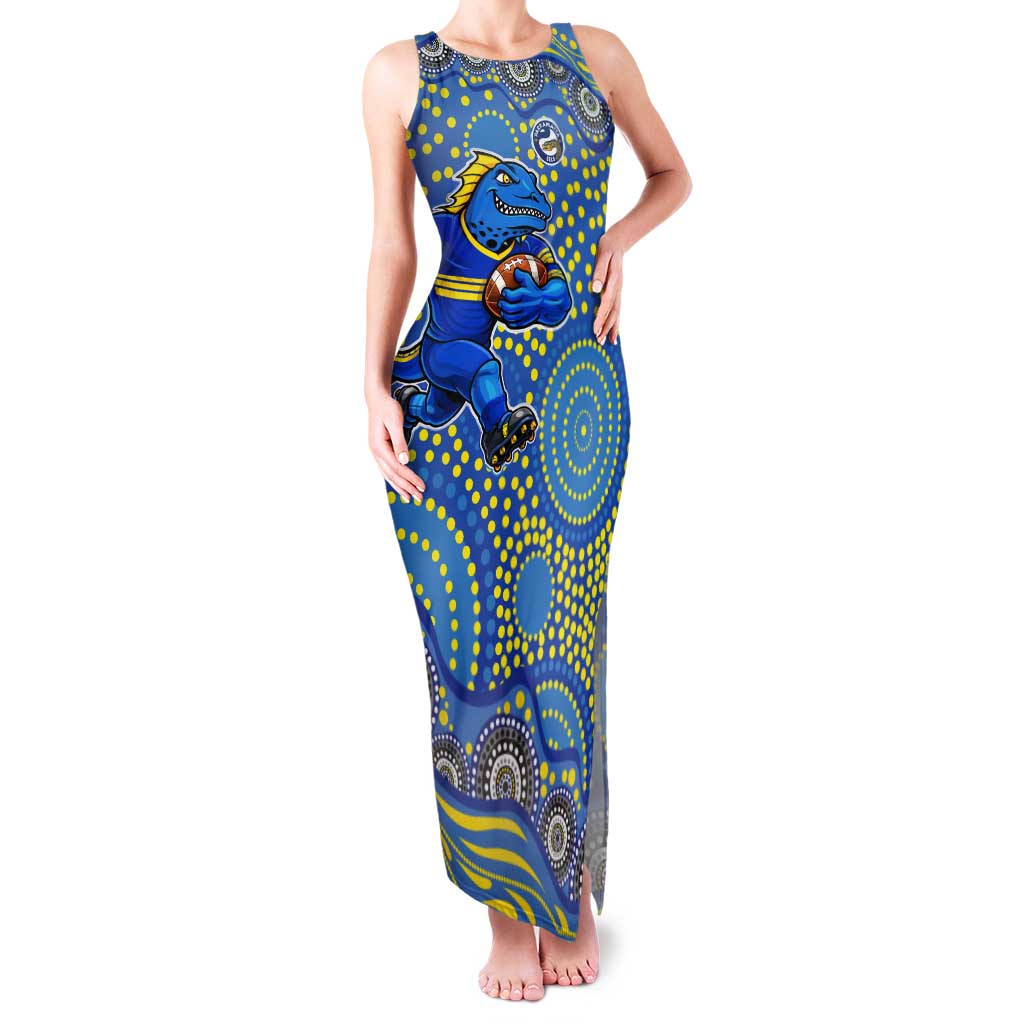 Parramatta Eels Tank Maxi Dress Aboriginal Dot Pattern - Rugby Mascot Heritage Pride