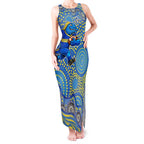 Parramatta Eels Tank Maxi Dress Aboriginal Dot Pattern - Rugby Mascot Heritage Pride