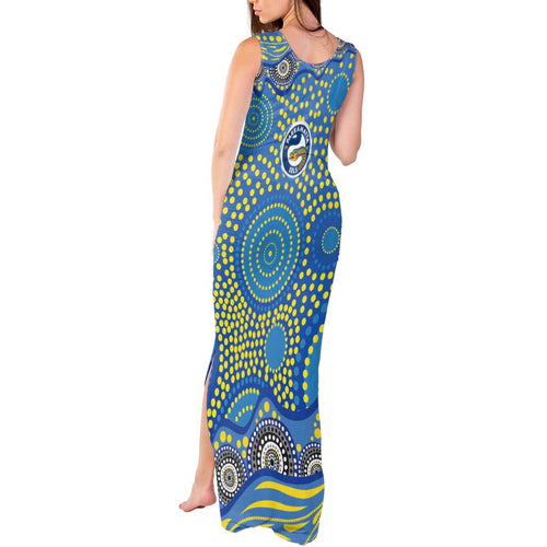 Parramatta Eels Tank Maxi Dress Aboriginal Dot Pattern - Rugby Mascot Heritage Pride