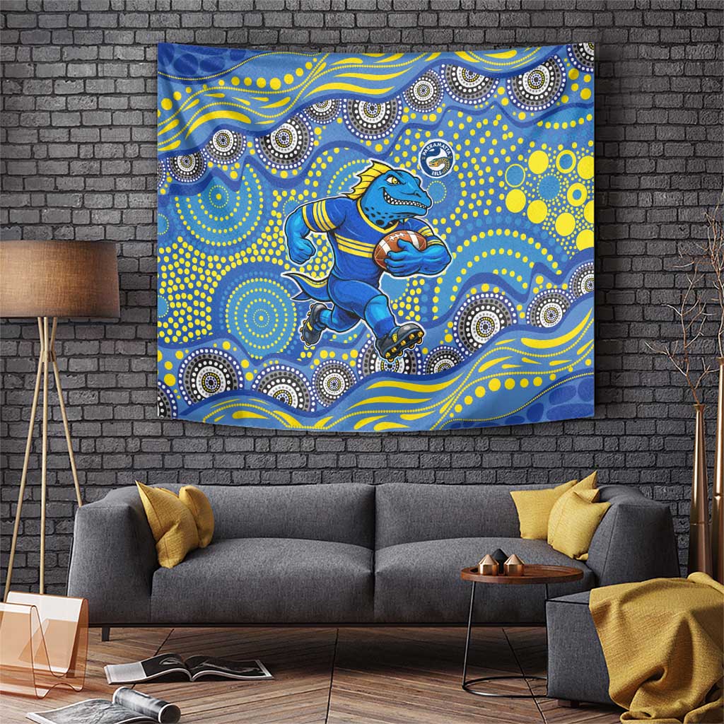 Parramatta Eels Tapestry Aboriginal Dot Pattern - Rugby Mascot Heritage Pride