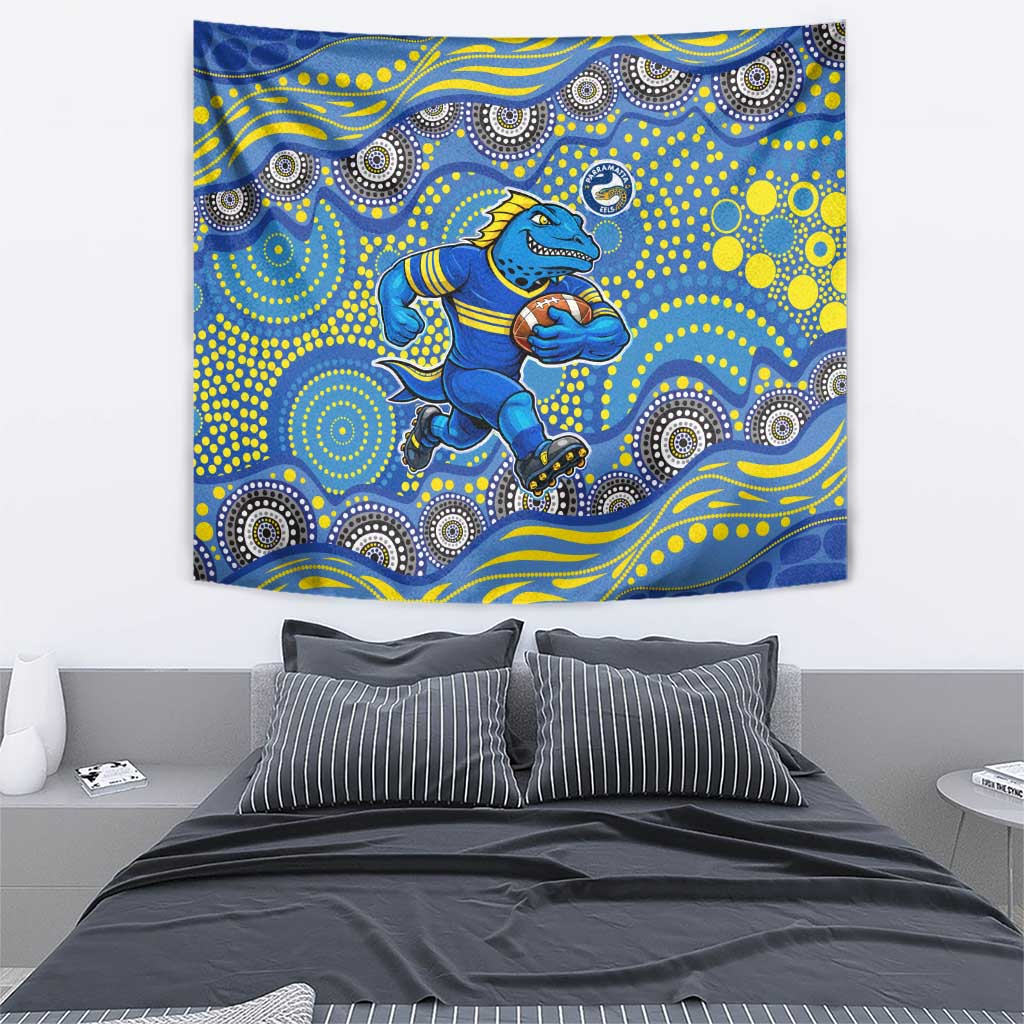 Parramatta Eels Tapestry Aboriginal Dot Pattern - Rugby Mascot Heritage Pride