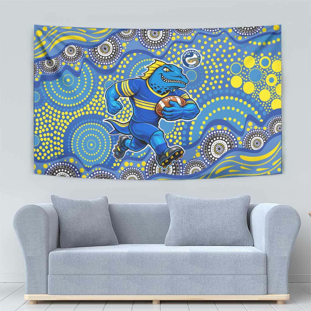 Parramatta Eels Tapestry Aboriginal Dot Pattern - Rugby Mascot Heritage Pride