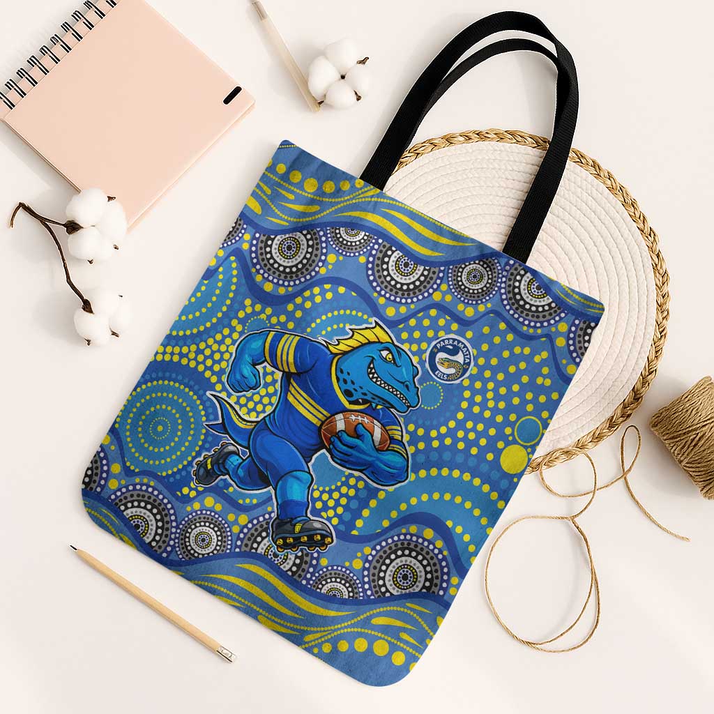 Parramatta Eels Tote Bag Aboriginal Dot Pattern - Rugby Mascot Heritage Pride