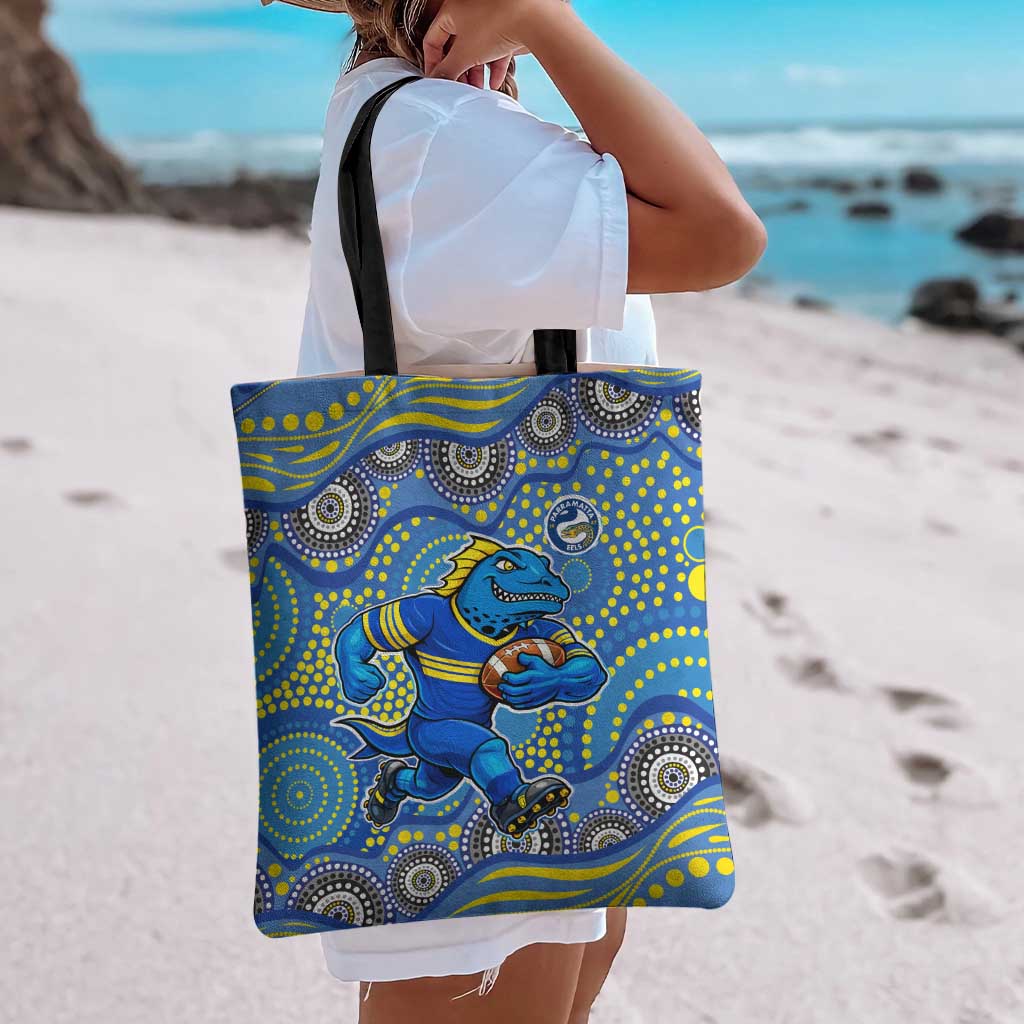 Parramatta Eels Tote Bag Aboriginal Dot Pattern - Rugby Mascot Heritage Pride