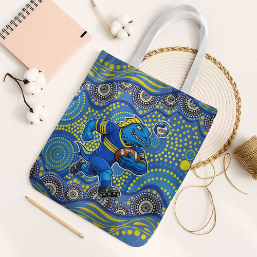 Parramatta Eels Tote Bag Aboriginal Dot Pattern - Rugby Mascot Heritage Pride