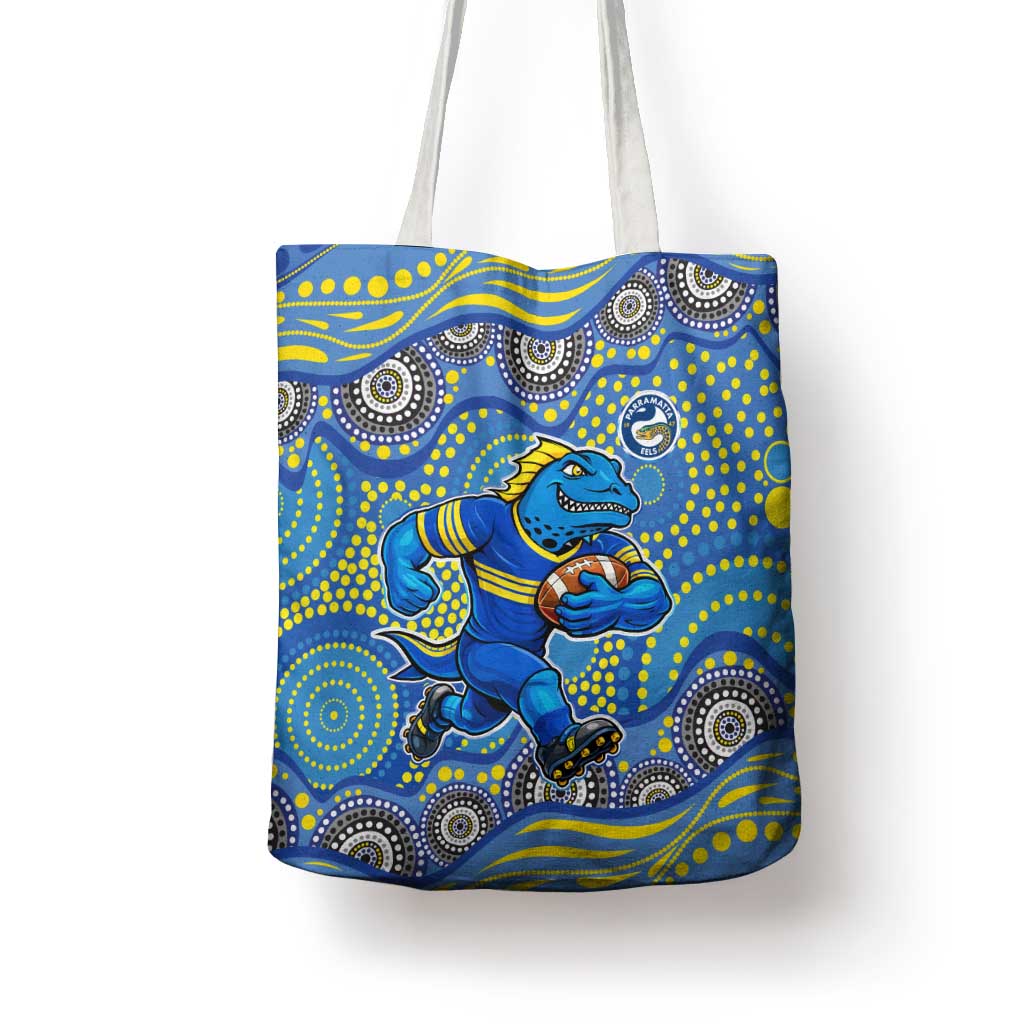Parramatta Eels Tote Bag Aboriginal Dot Pattern - Rugby Mascot Heritage Pride
