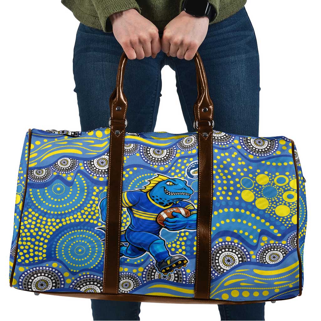 Parramatta Eels Travel Bag Aboriginal Dot Pattern - Rugby Mascot Heritage Pride