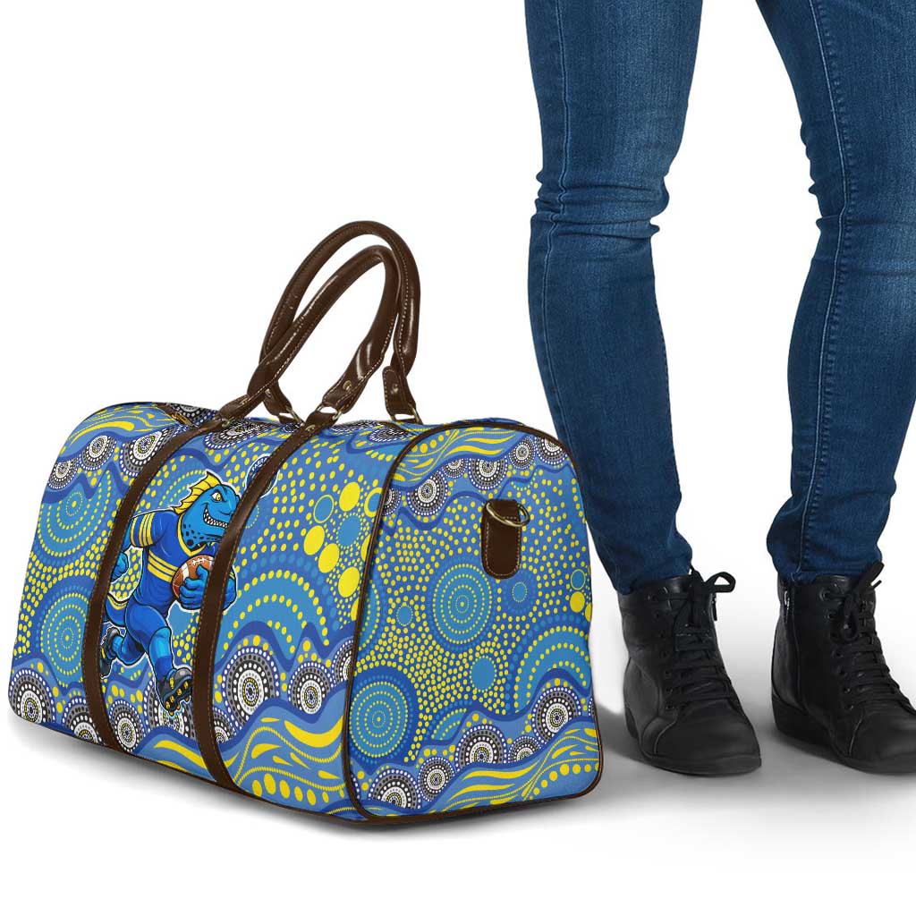 Parramatta Eels Travel Bag Aboriginal Dot Pattern - Rugby Mascot Heritage Pride