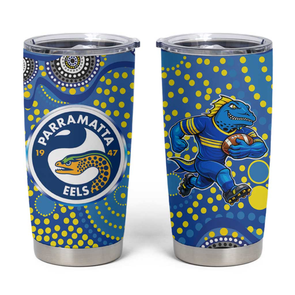 Parramatta Eels Tumbler Cup Aboriginal Dot Pattern - Rugby Mascot Heritage Pride