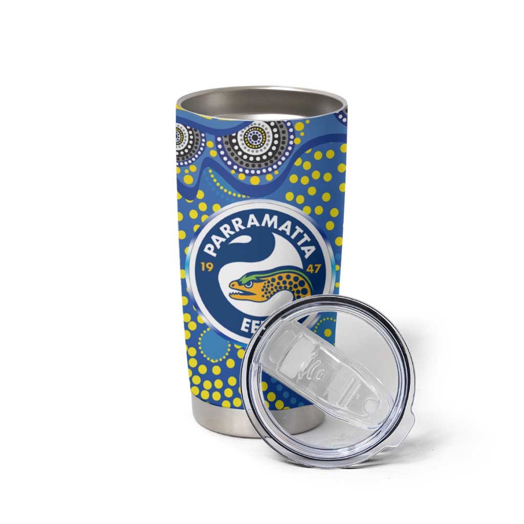 Parramatta Eels Tumbler Cup Aboriginal Dot Pattern - Rugby Mascot Heritage Pride