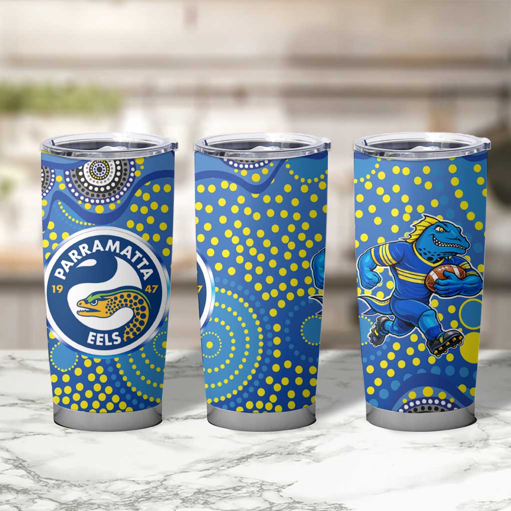 Parramatta Eels Tumbler Cup Aboriginal Dot Pattern - Rugby Mascot Heritage Pride