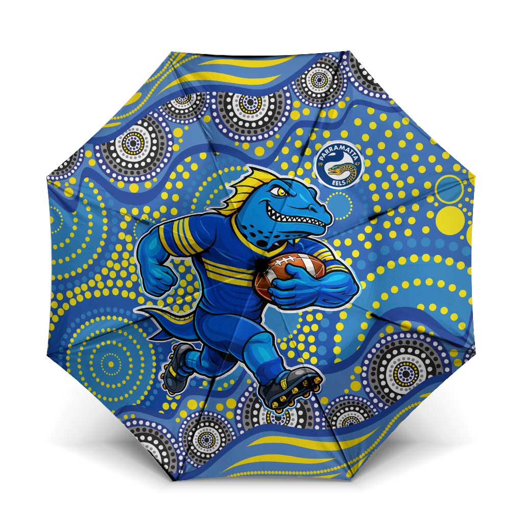 Parramatta Eels Umbrella Aboriginal Dot Pattern - Rugby Mascot Heritage Pride
