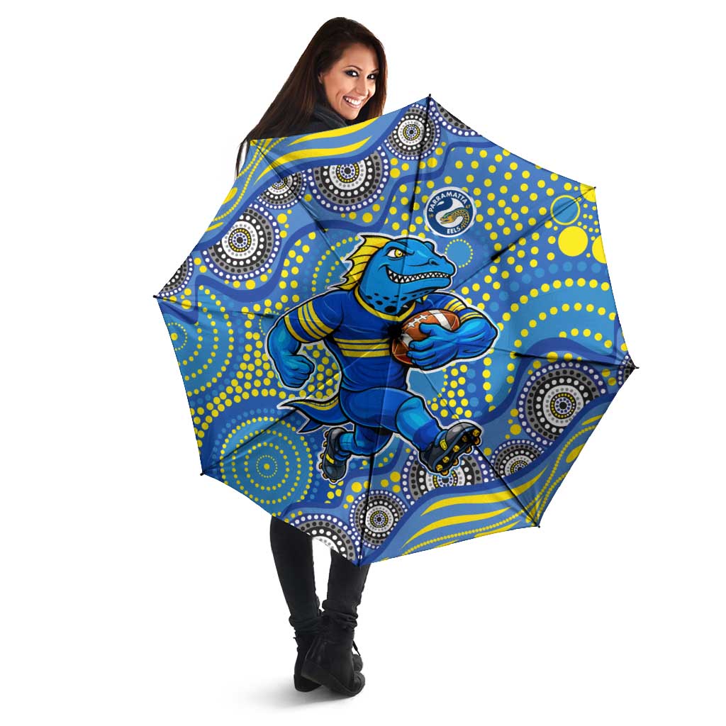 Parramatta Eels Umbrella Aboriginal Dot Pattern - Rugby Mascot Heritage Pride