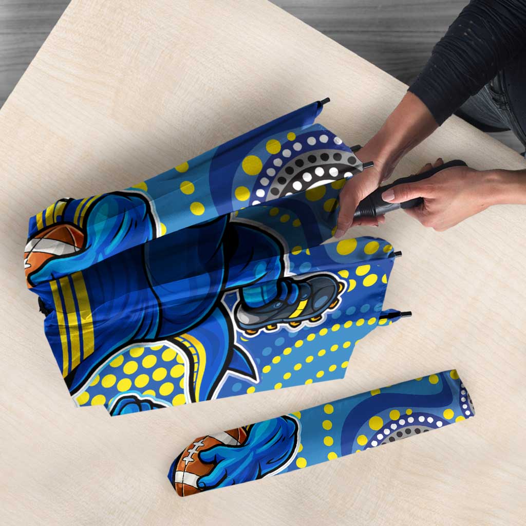 Parramatta Eels Umbrella Aboriginal Dot Pattern - Rugby Mascot Heritage Pride