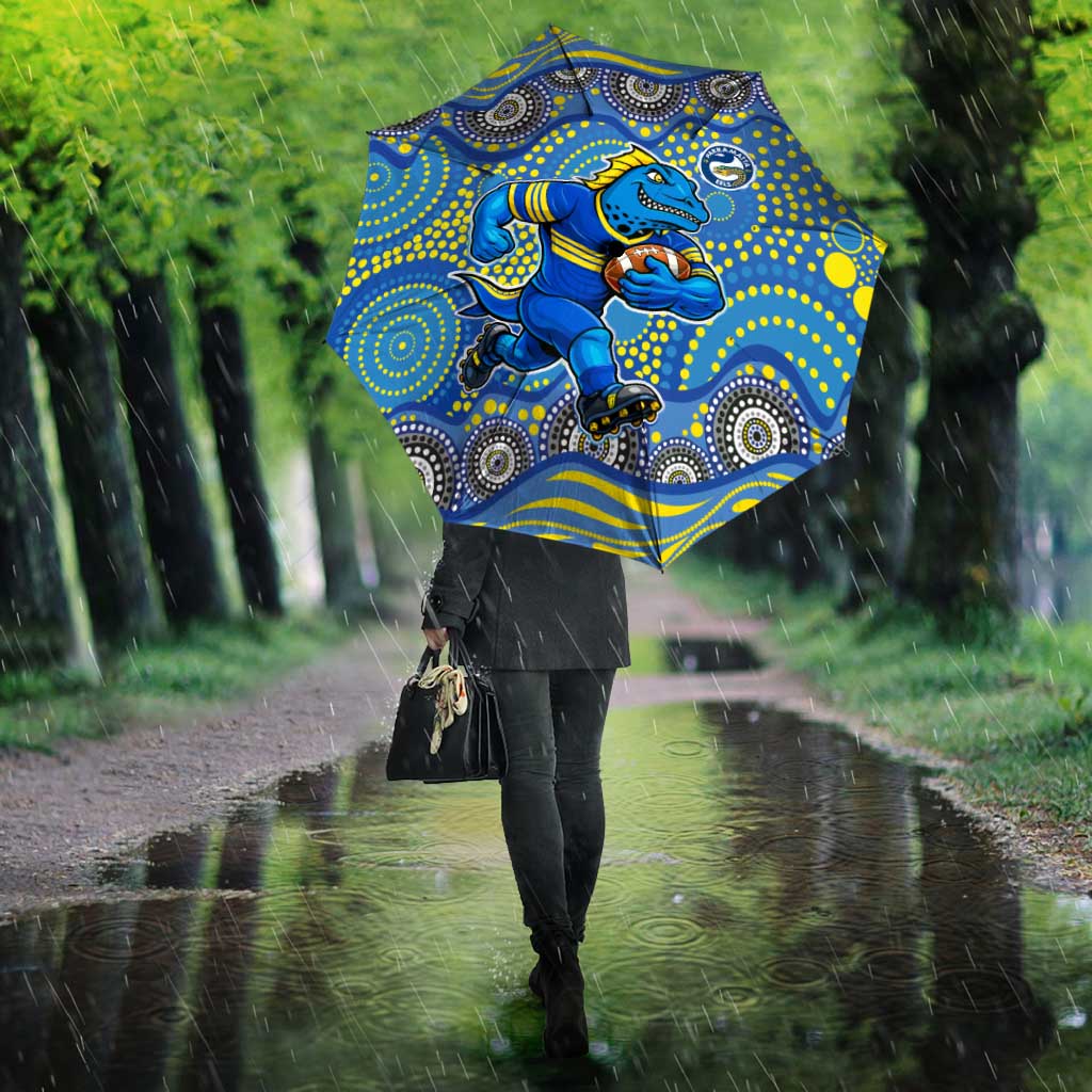 Parramatta Eels Umbrella Aboriginal Dot Pattern - Rugby Mascot Heritage Pride