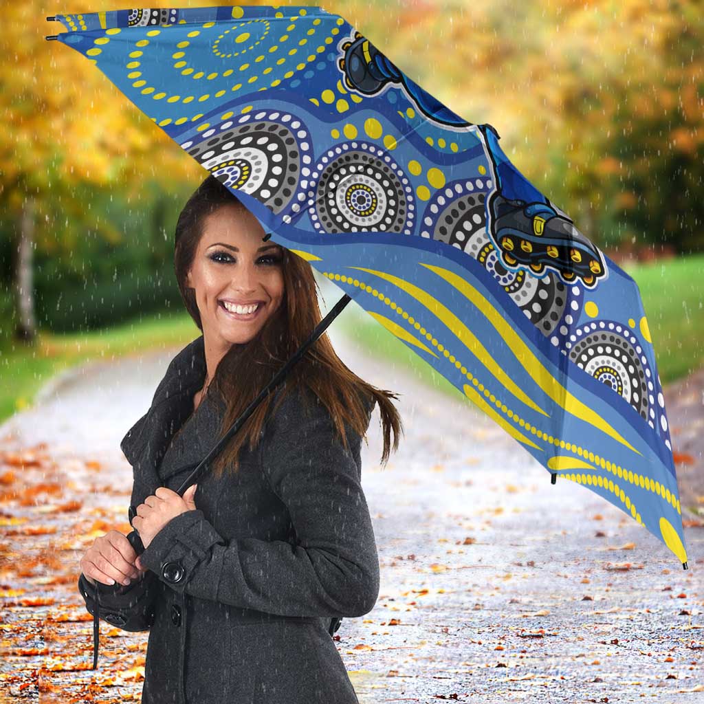 Parramatta Eels Umbrella Aboriginal Dot Pattern - Rugby Mascot Heritage Pride