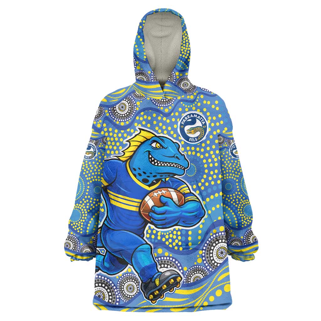 Parramatta Eels Wearable Blanket Hoodie Aboriginal Dot Pattern - Rugby Mascot Heritage Pride