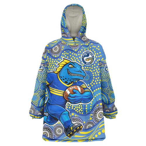 Parramatta Eels Wearable Blanket Hoodie Aboriginal Dot Pattern - Rugby Mascot Heritage Pride
