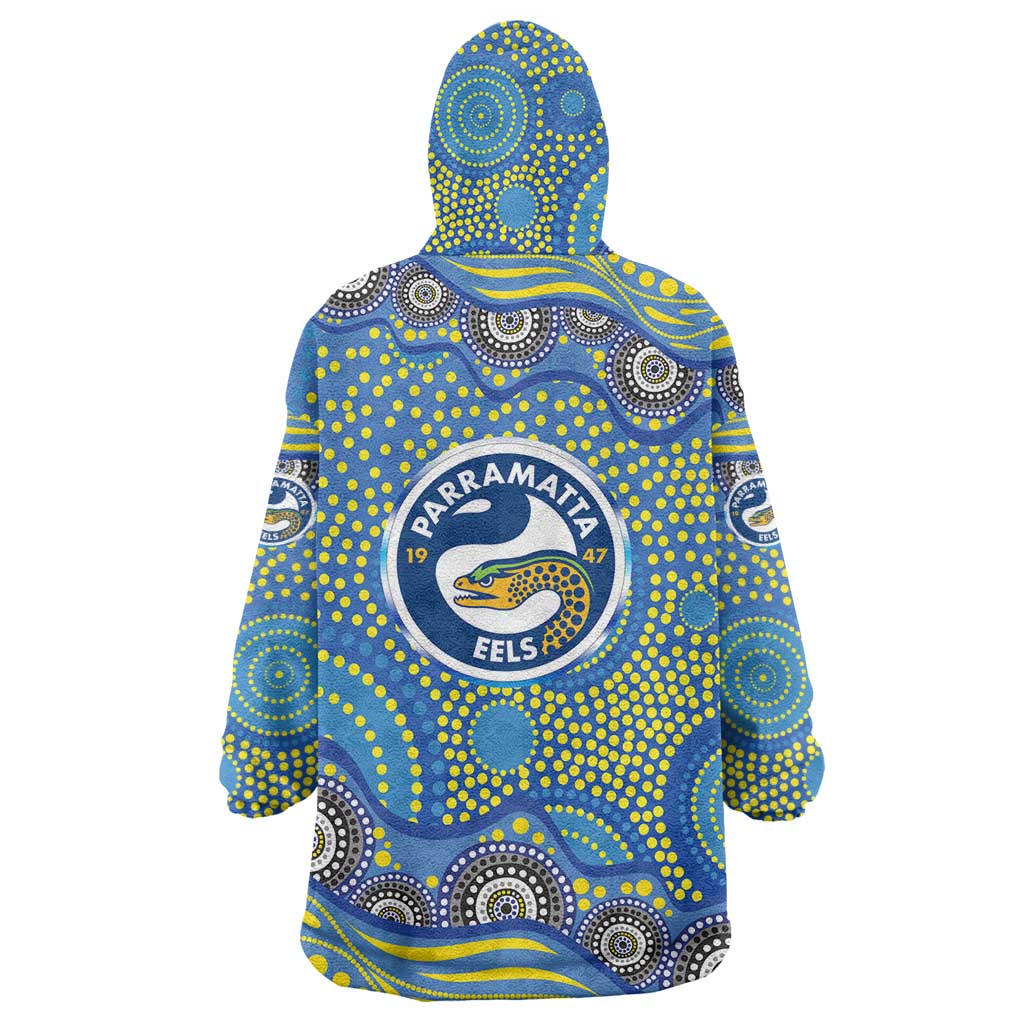 Parramatta Eels Wearable Blanket Hoodie Aboriginal Dot Pattern - Rugby Mascot Heritage Pride