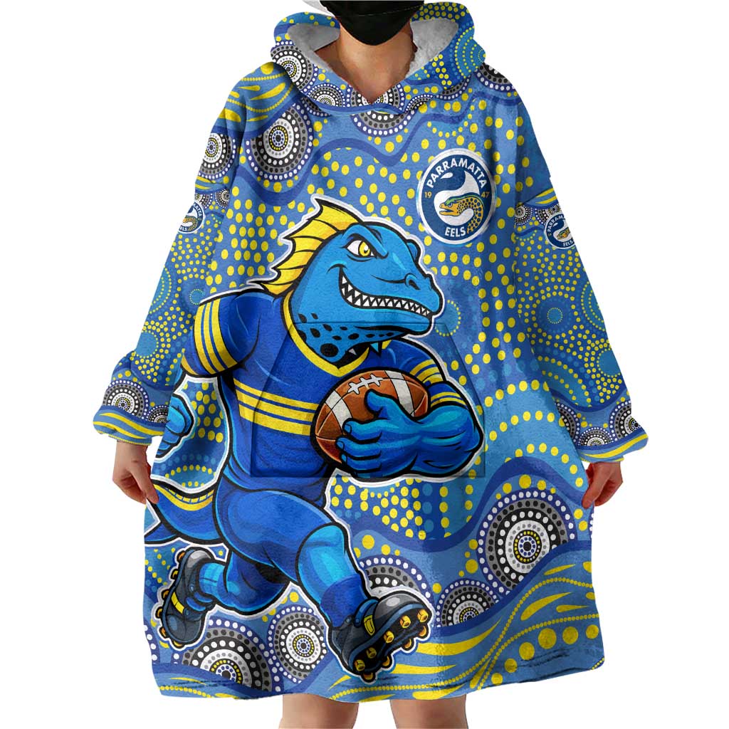 Parramatta Eels Wearable Blanket Hoodie Aboriginal Dot Pattern - Rugby Mascot Heritage Pride