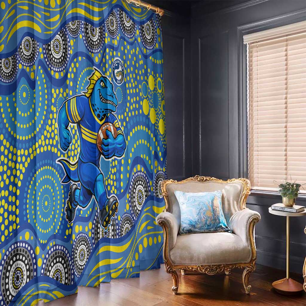 Parramatta Eels Window Curtain Aboriginal Dot Pattern - Rugby Mascot Heritage Pride