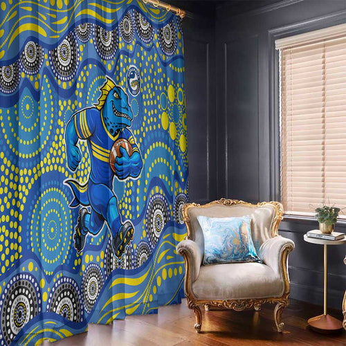 Parramatta Eels Window Curtain Aboriginal Dot Pattern - Rugby Mascot Heritage Pride
